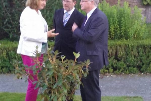Tánaiste Joan Burton, Michael White and Tony Kelly with newly named Rhododendron ‘Tánaiste Joan Burton’, named to mark her visit to Mount Congreve on Saturday, 29th August 2015. Photograph by Mary Tobin.